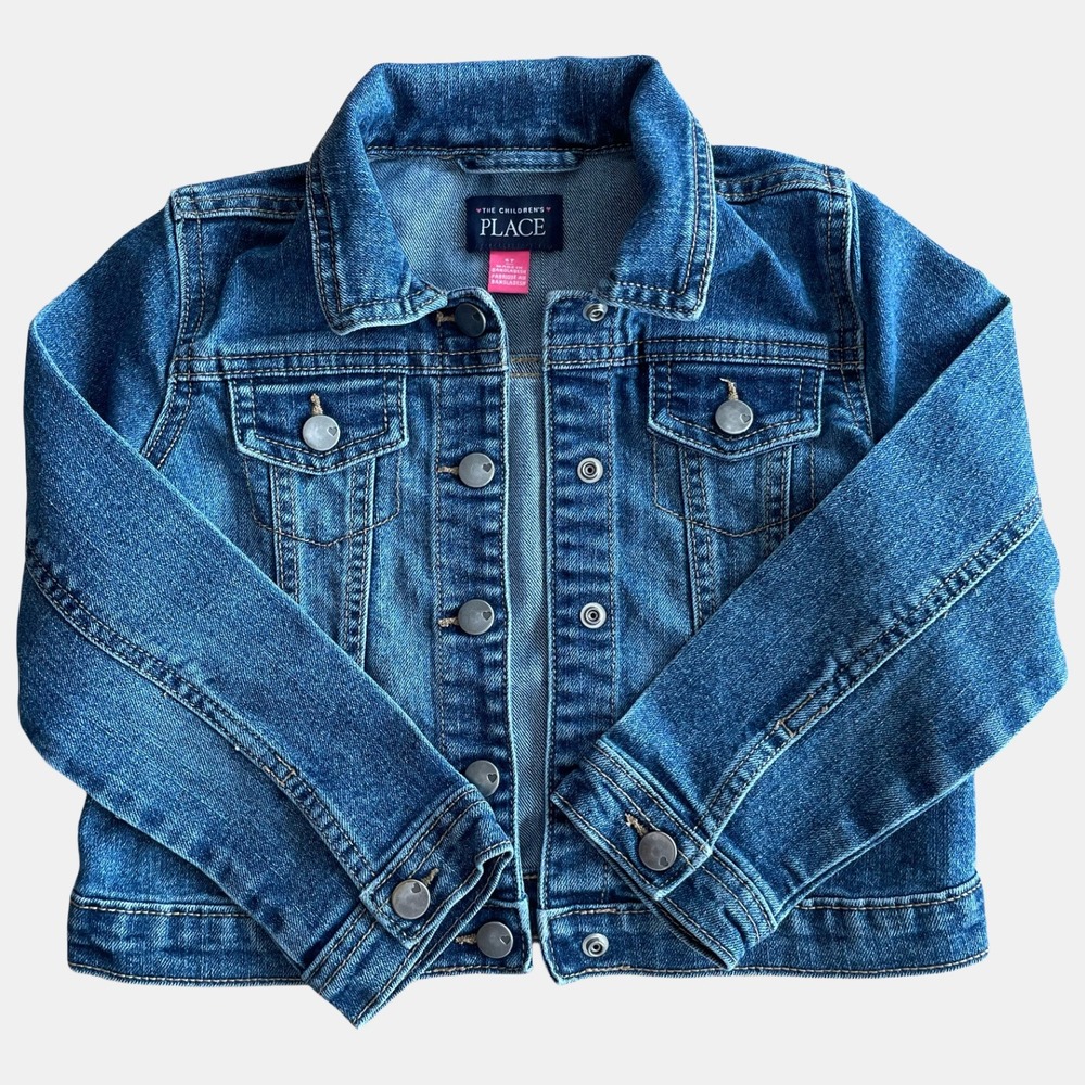 The Childrens Place Girls Denim Jacket Medium Wash Heart Buttons Size 5T
